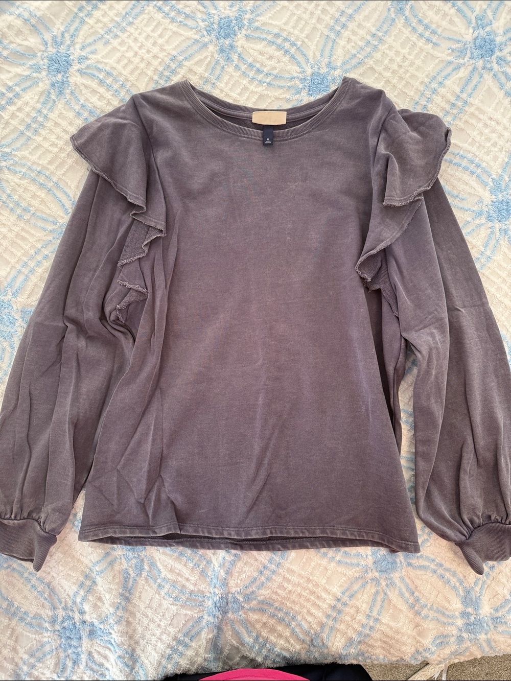NWOT Women’s 100% cotton ruffle sleeve crew neck long sleeve XL